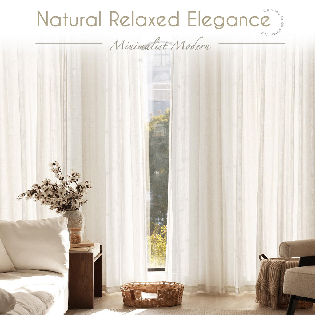 96 inch Long Linen Curtains 2 Panels Back Tab Cream Ivory Light Filtering Semi Sheer Curtain 96 inches Long Boho