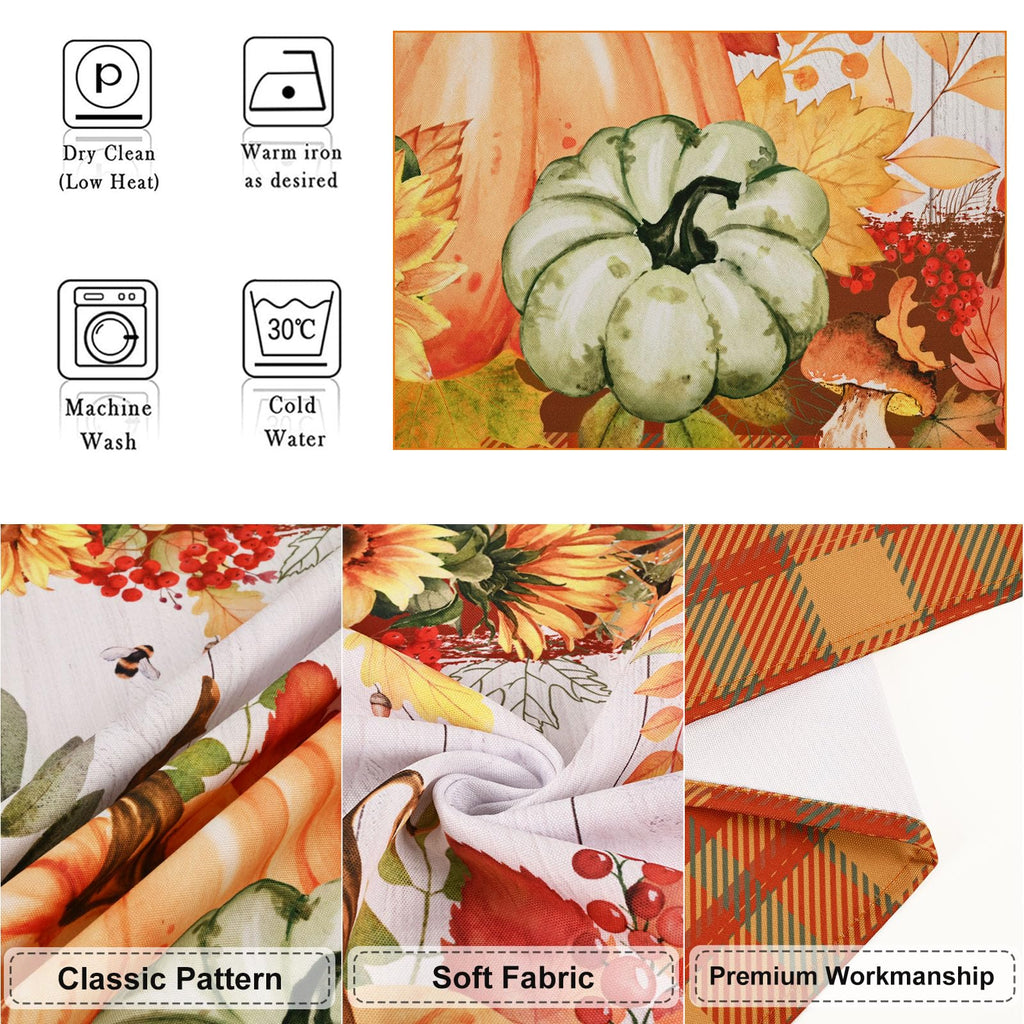 Fall Thanksgiving Swag Curtain - Pumpkin Sunflower, Buffalo Plaid Kitchen Curtain - 61" W x 36" L, 1 Panel Rod Pocket