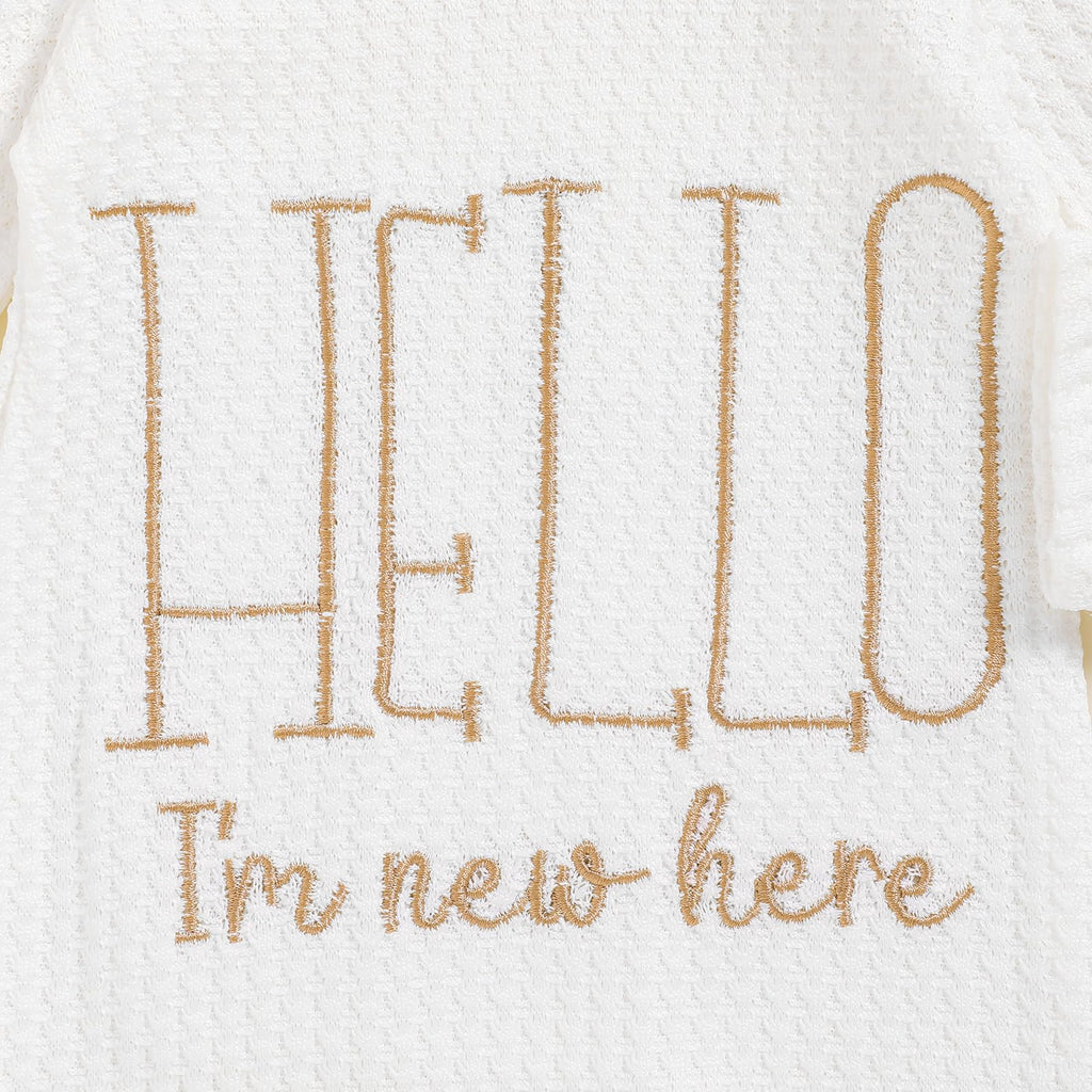 Newborn Baby Boy Romper Coming Home Outfits Letter Print Bodysuit Jumpsuit+Hat+Gloves 3PCS Clothes Set (Pure White