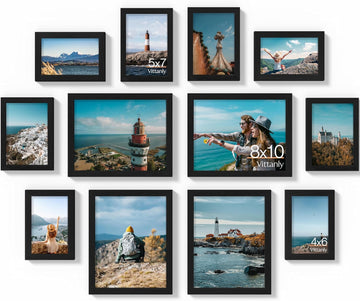 12 Pack Picture Frames Collage Wall Decor, Black | Gallery Wall Frame Set: 4pcs 8x10, 4pcs 5x7 & 4pcs 4x6 Photos for