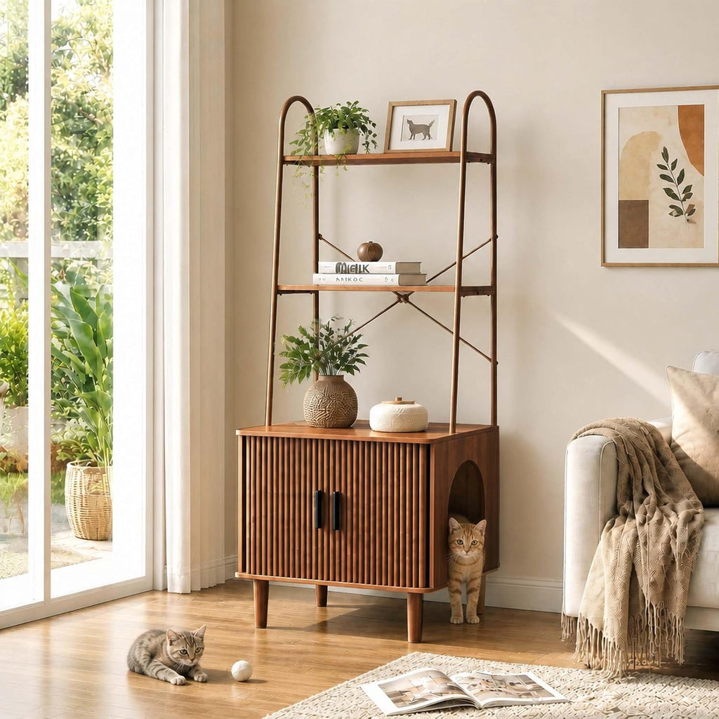 Hidden Litter Box Cabinet, Cat Litter Box Enclosure, Arched Cat Furniture
