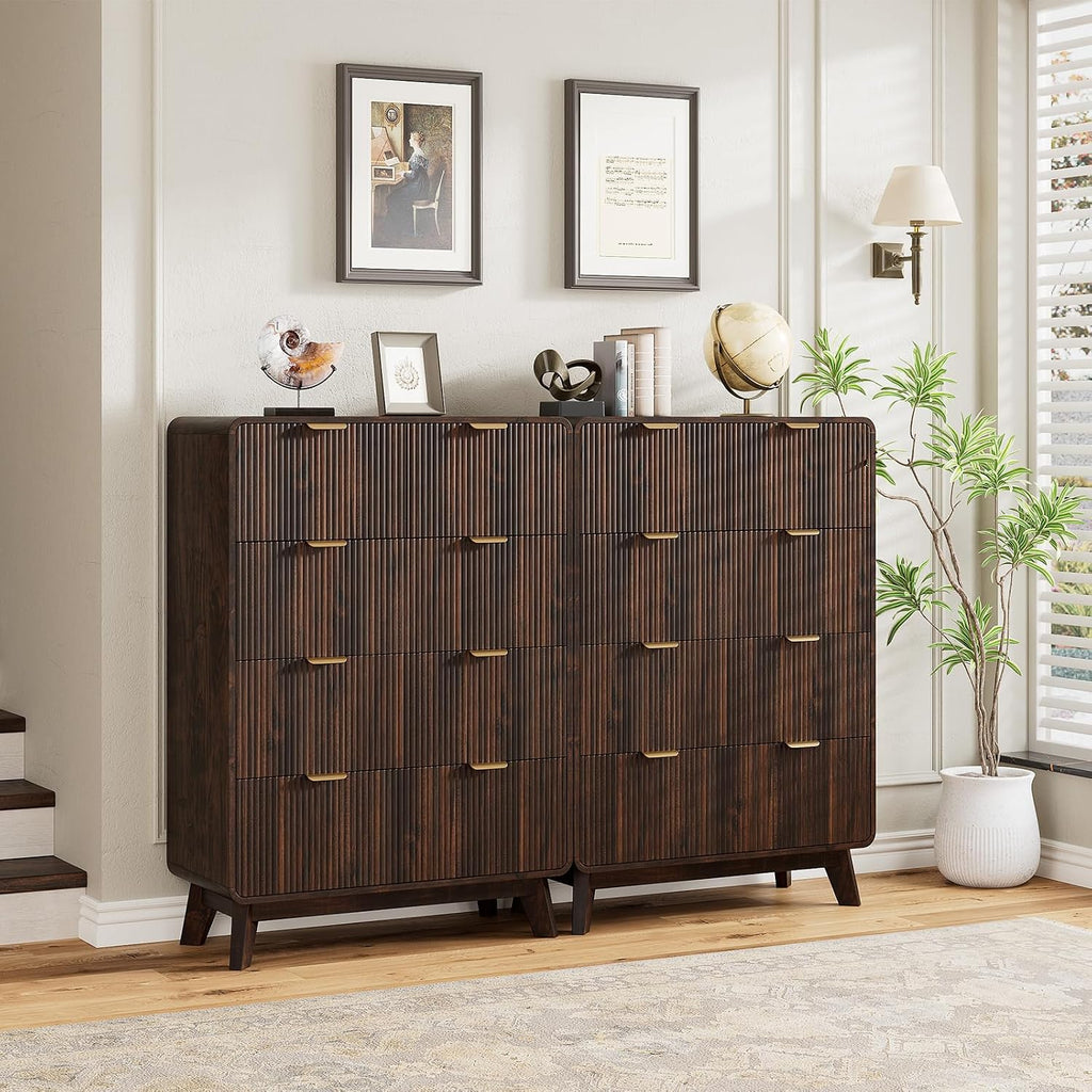 Fluted 5 Drawers Dresser , Modern 40.2" Tall Drawer Dressers with Metal Handle, Wooden Chest of Dresser , Solid Wood