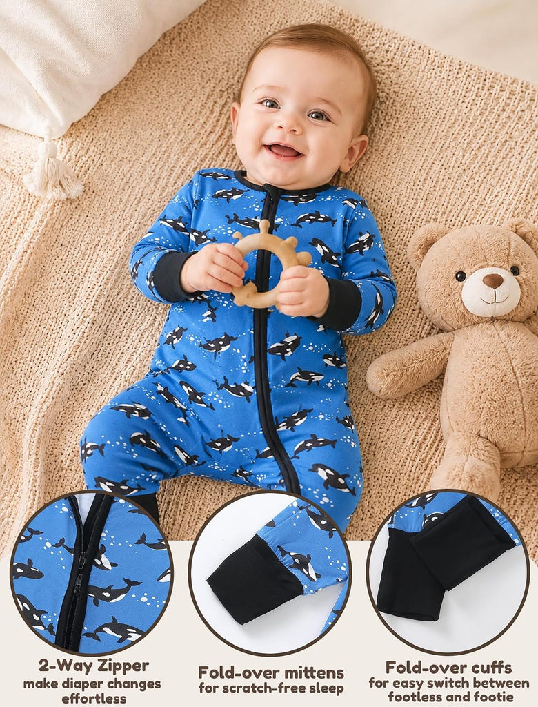 Baby Boys Footed Pajamas Bamboo Viscose 2 Way Zipper Sleepers