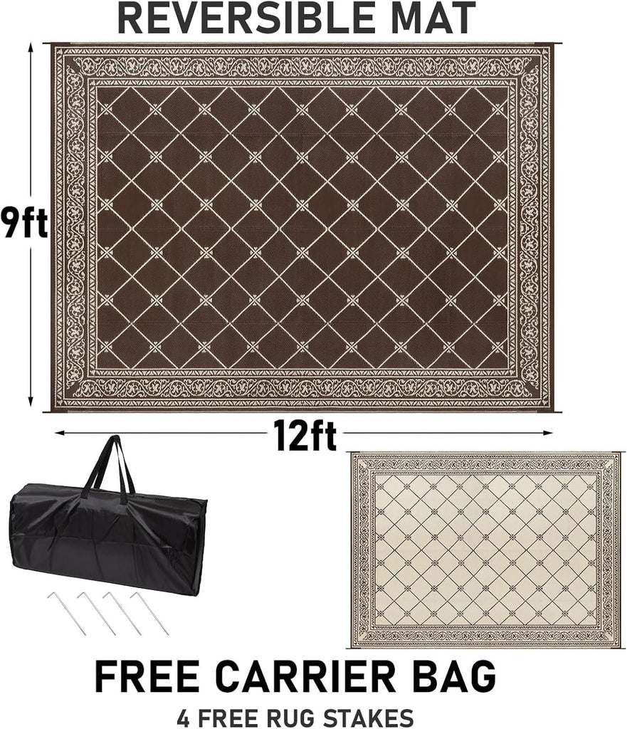 Outdoor Rugs s Clearance Brown Camping Rug for RV Outside, Reversible Waterproof Plastic Straw Rug Large Outdoor