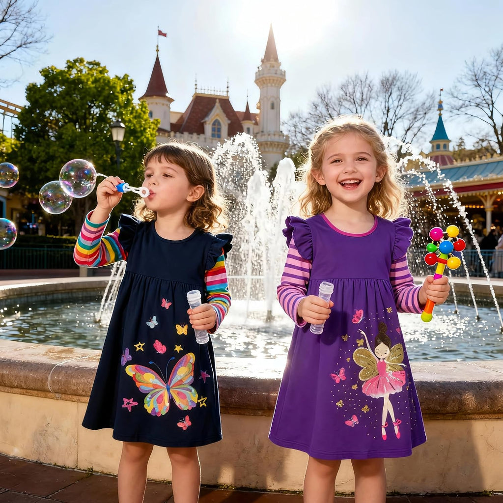 Toddler Girls Winter Long Sleeve Dress Rainbow Cotton Dresses