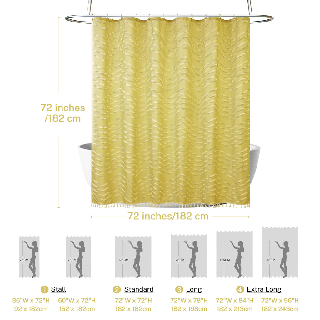 Yellow Boho with White Tassel - 72 x 72 Modern Farmhouse Textured Tufted Chevron Striped Minimalist Bathroom