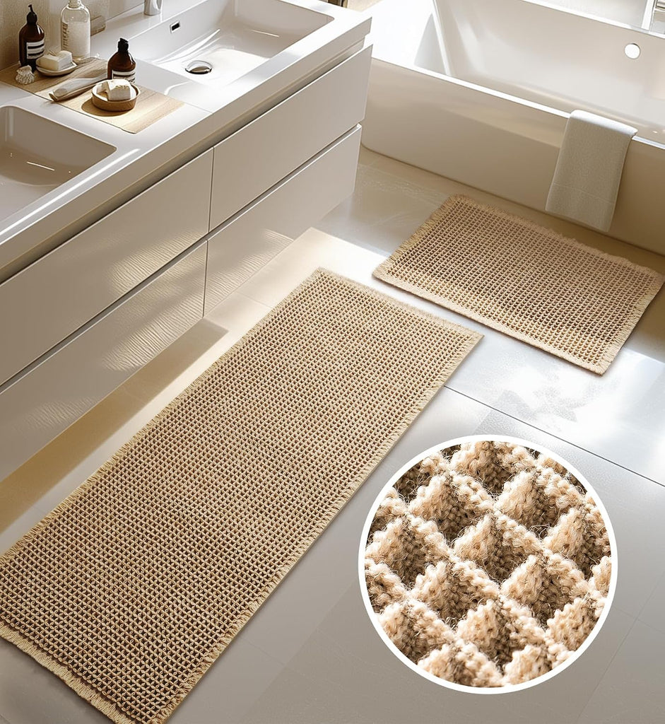 Large Waffle Bath Mat Set, Non Slip Bath Rug Set, Ultra Absorbent Bath Mats Decor, Extra Soft Floor Kitchen Rugs Sets