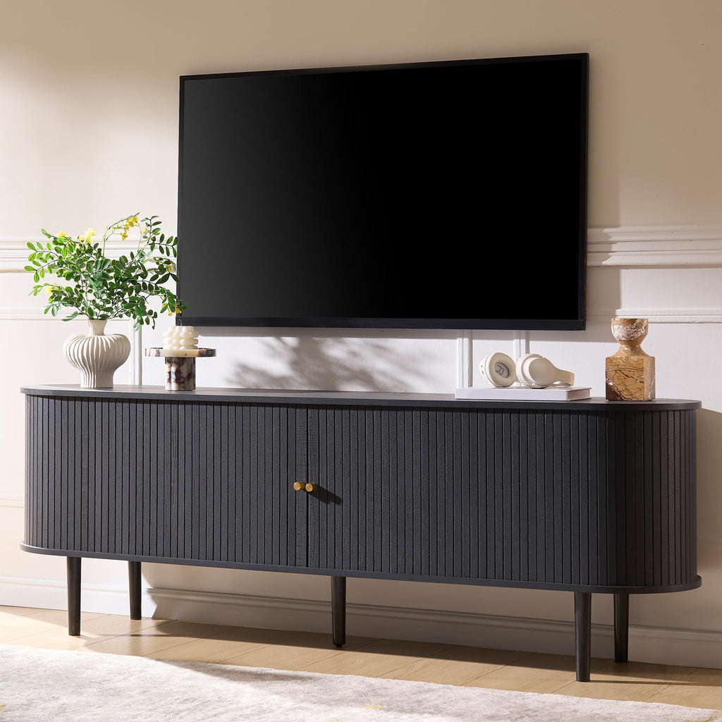 70" Mid-Century Modern Fluted TV Stand with Storage, Black