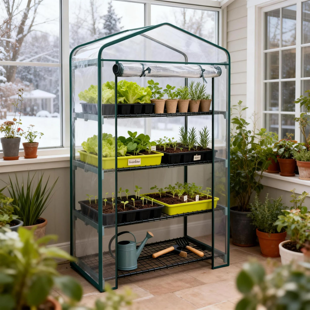 50% Extra Wide Mini Greenhouse 4 Tier Portable Plant Green House 40in Wide -Sturdy Gardening Shelves with PVC Cover