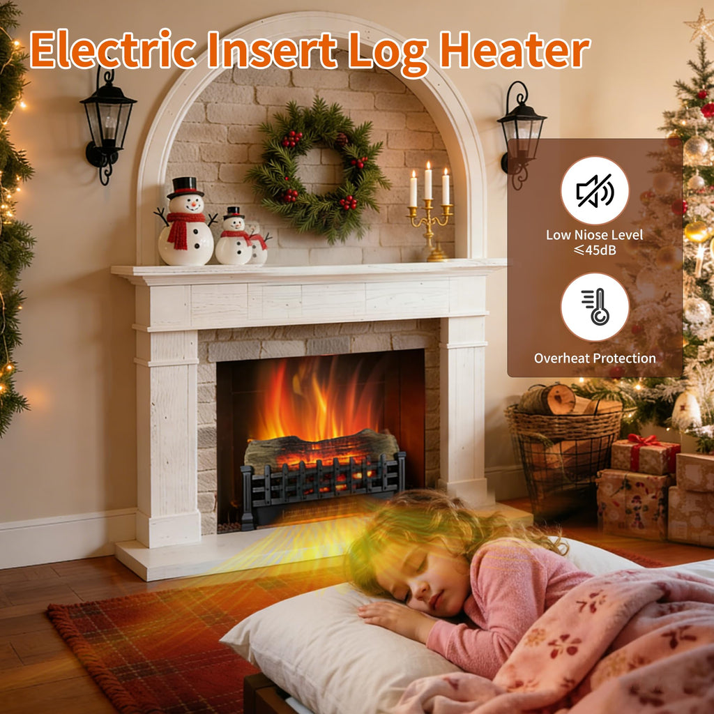 21" Electric Fireplace Log Set, Fireplace Insert with Realistic Flame, Adjustable Flame Brightness, Thermostat, 9H