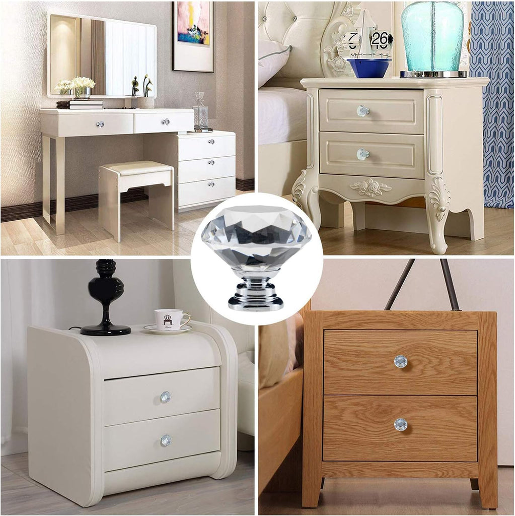 12 Pack Drawer Knobs Diamond Shaped Crystal Glass 30mm Cabinet Knobs Pull Handles (Silver)