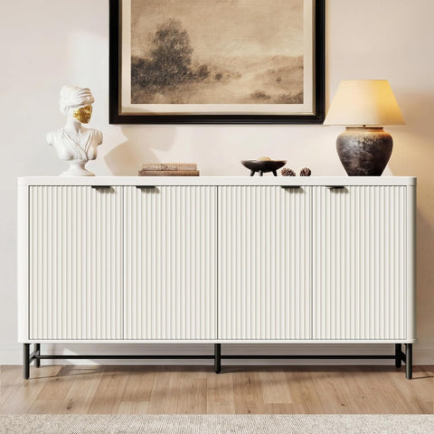 65" Buffet Cabinet with Storage, Fluted Credenza Sideboard with 4 Doors & Adjustable Shelves