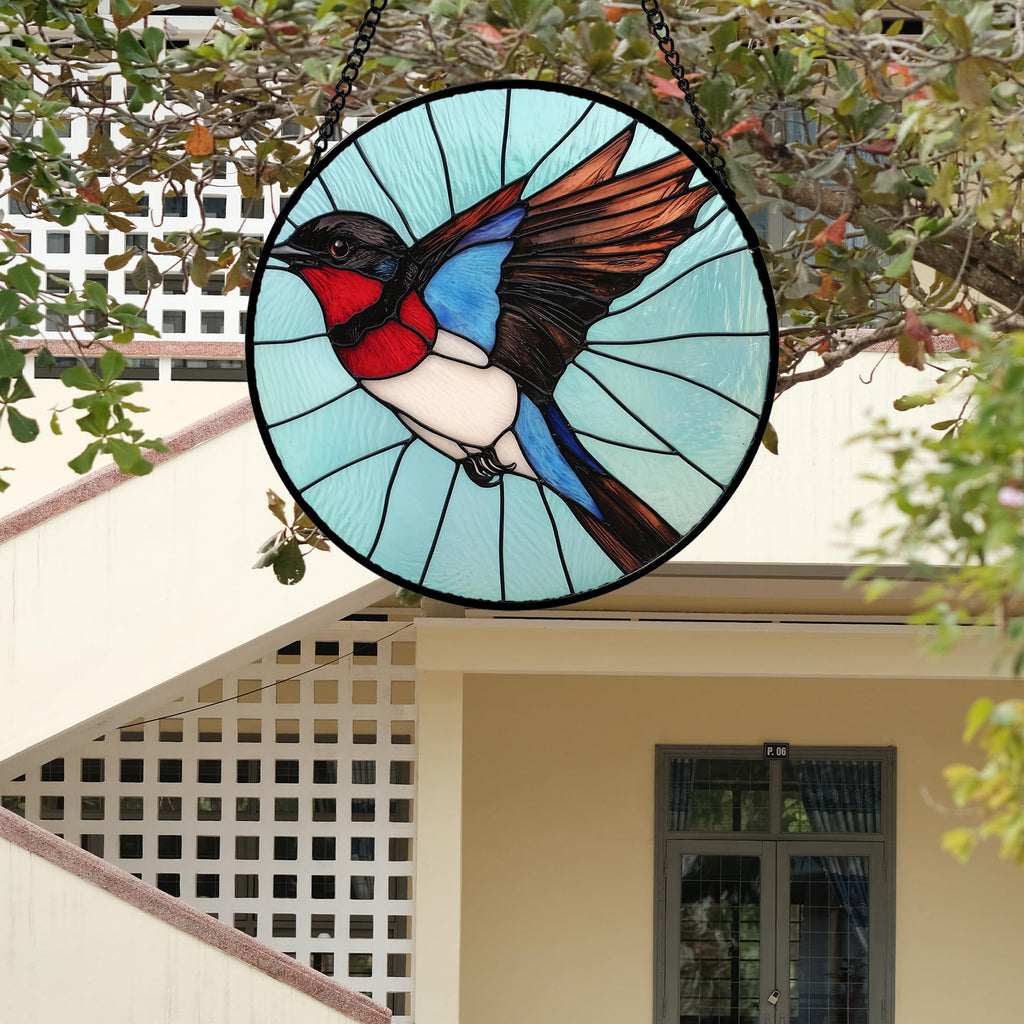 Stained Glass Window Hanging 4 Pcs Set Cardinal Blue Birds 9.8" - Suncatcher Door Garden Decor Birthday Mother's Day