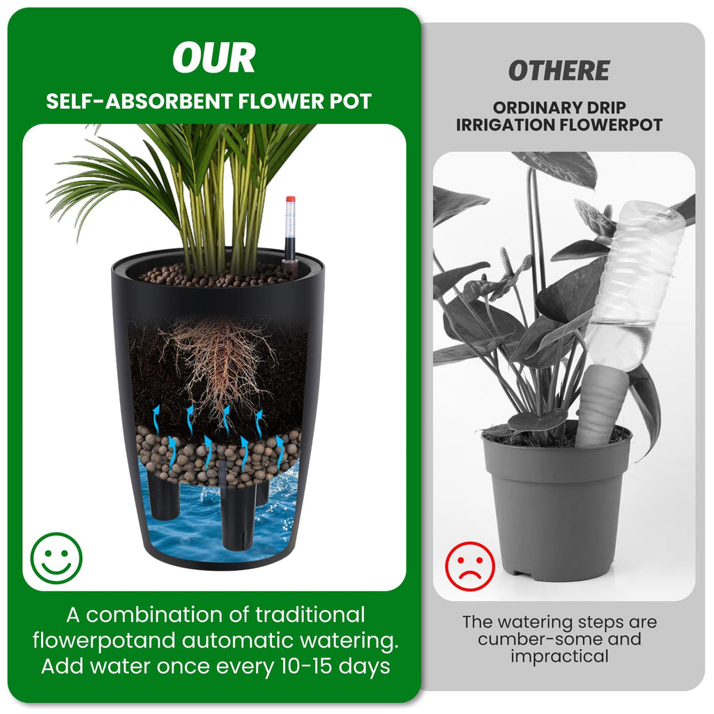 16" Tall Planter Set of 4, Self Watering Pots, Large Planter for Outdoor