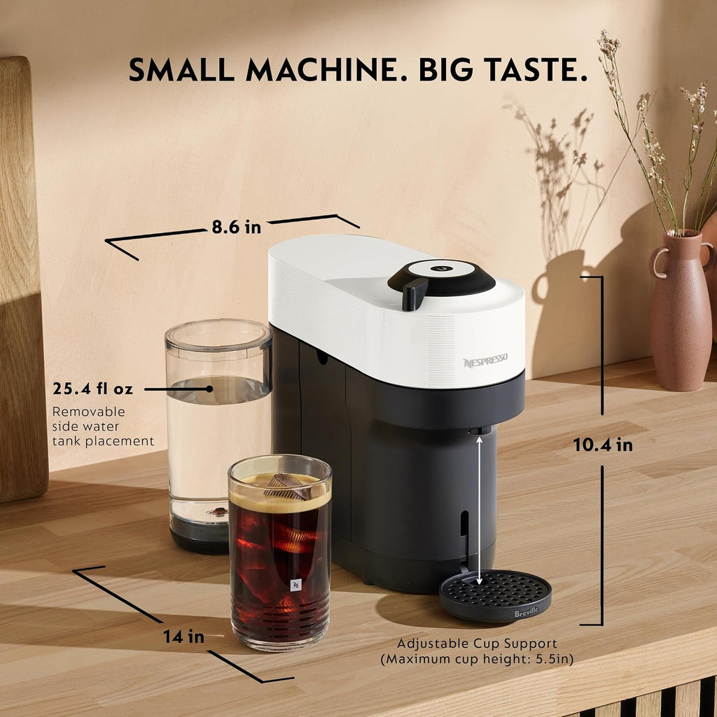 Vertuo Pop+ Coffee Machine with Milk Frother, Coconut White | White coffee and espresso maker by with compact design.