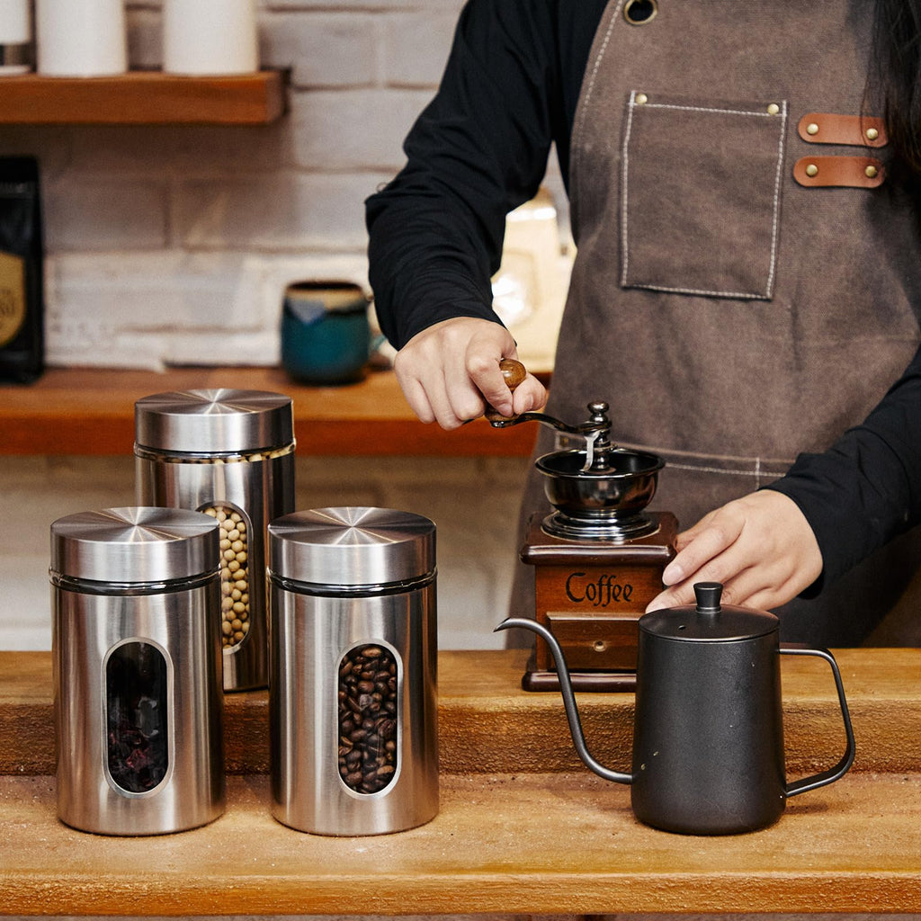 3 Pcs Stainless Steel Canister Set with Glass Windows Visible Storage Jars Silver Kitchen Canister Set for Pasta