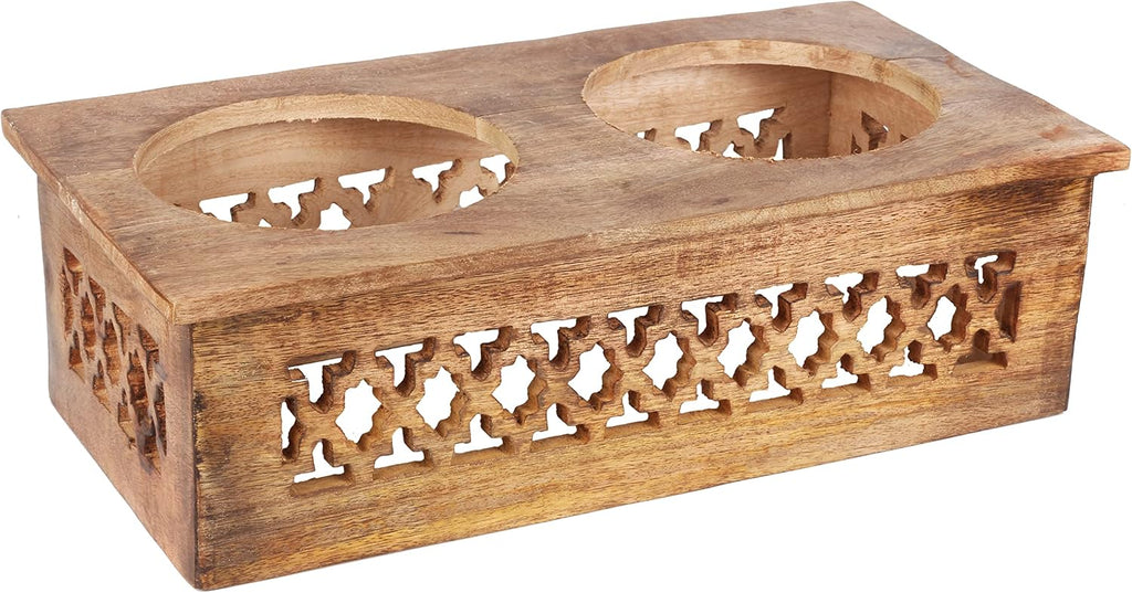Wooden Elevated Pet Feeder Station with 2 Stainless Steel Bowls | Raised Dog & Cat Feeding Stand | Food & Water Bowl