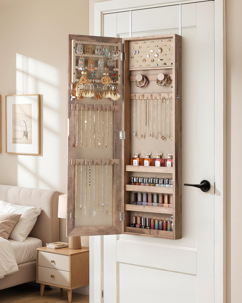 Mirror Jewelry Cabinet, Full Length Mirror, Wall Mounted, Oak
