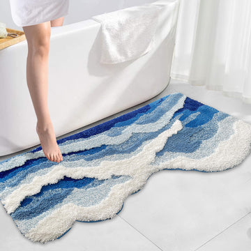 Big Blue Ocean Wave Tufted Bath Mat, Bathroom Rugs, 20" x 47.2"