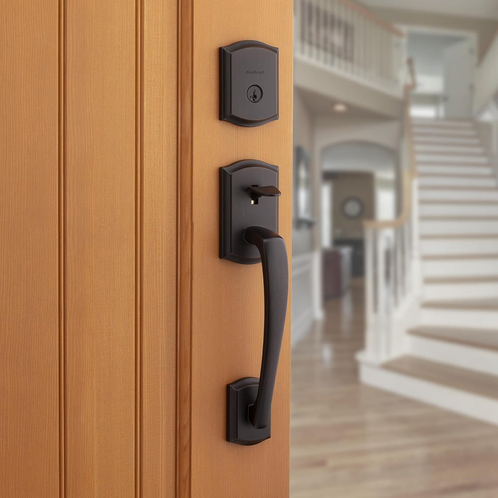 Prescott Front Door Lock Handle and Deadbolt Set, Entry Handleset Exterior with Interior Reversible Lever - Door Handleset