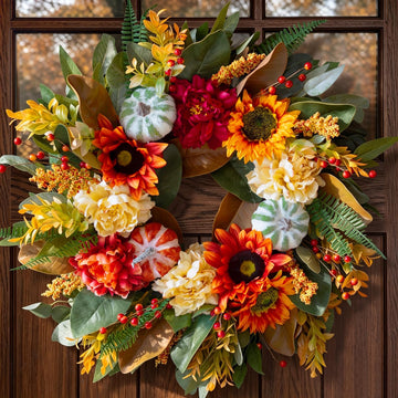 Harvest Fall Wreaths for Front Door Outside 24 Inch Autumn Magnolia Wreath
