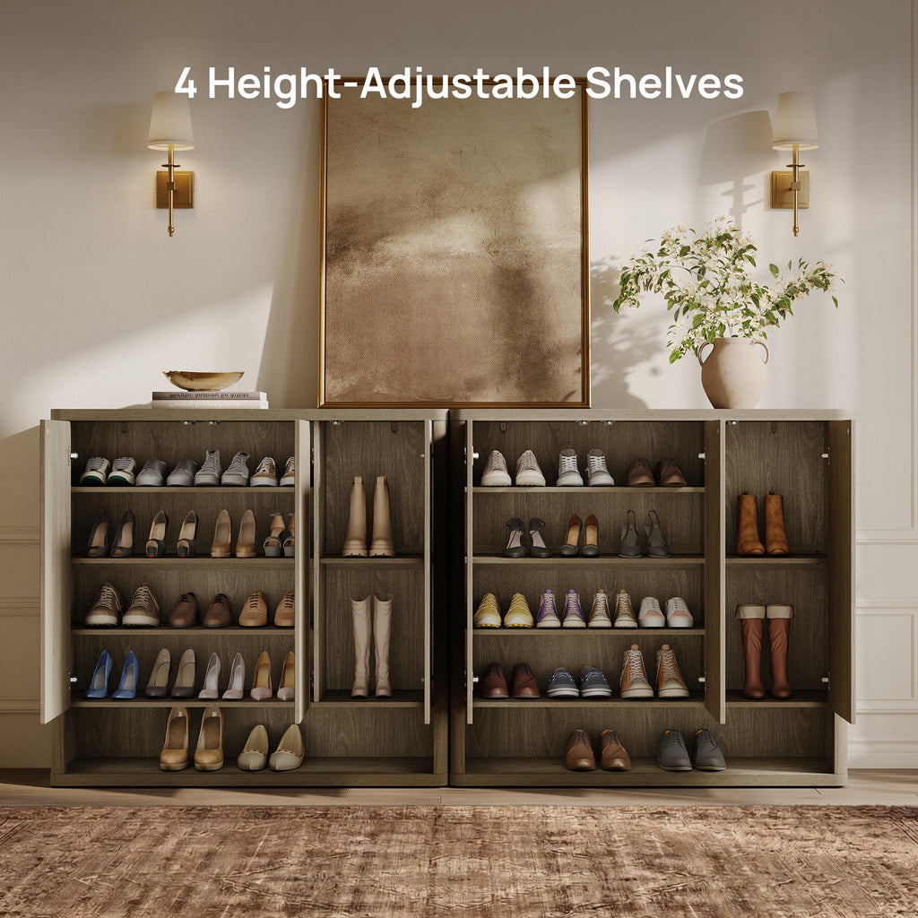 Shoe Cabinet 47.2" Wide Freestanding Fluted Shoe Storage Cabinet with 3 Doors & 4 Adjustable Shelves Large Modern
