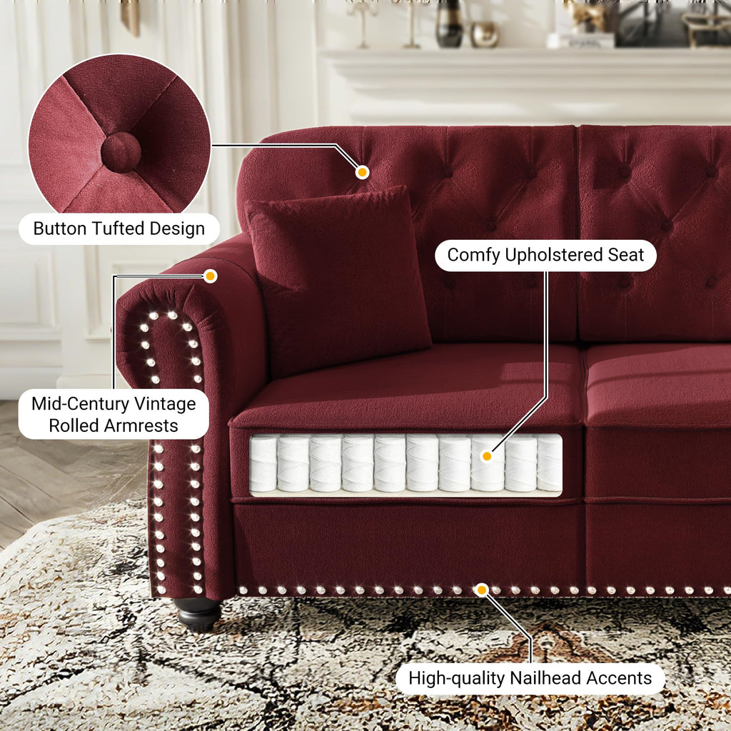 2-Piece Chesterfield Sofa Set with 1 Velvet 3-Seater Sofa & 1 Single Sofa, Upholstered 4-Seater Couch Set with
