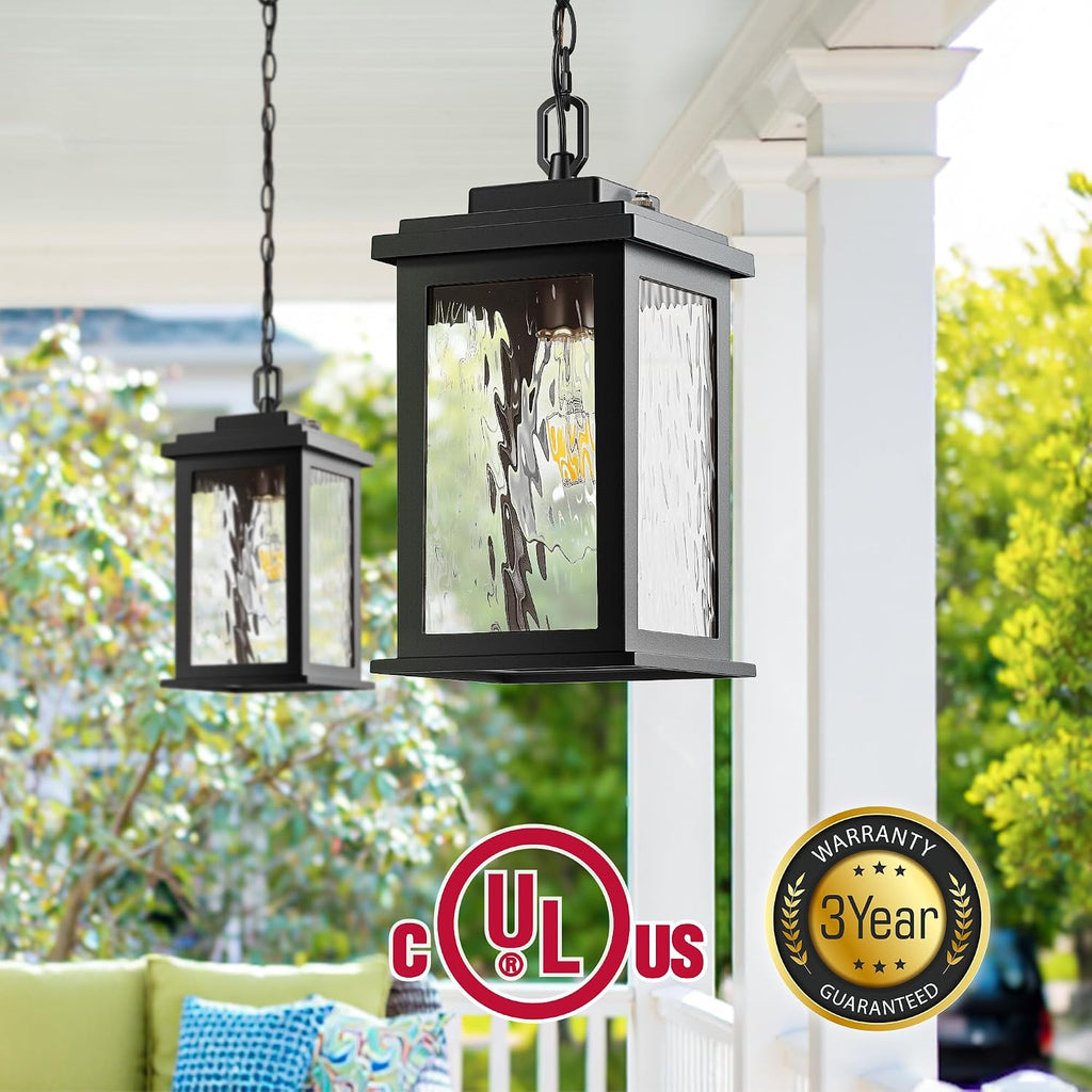 Dusk to Dawn Outdoor Pendant Lights for Porch with Water Glass