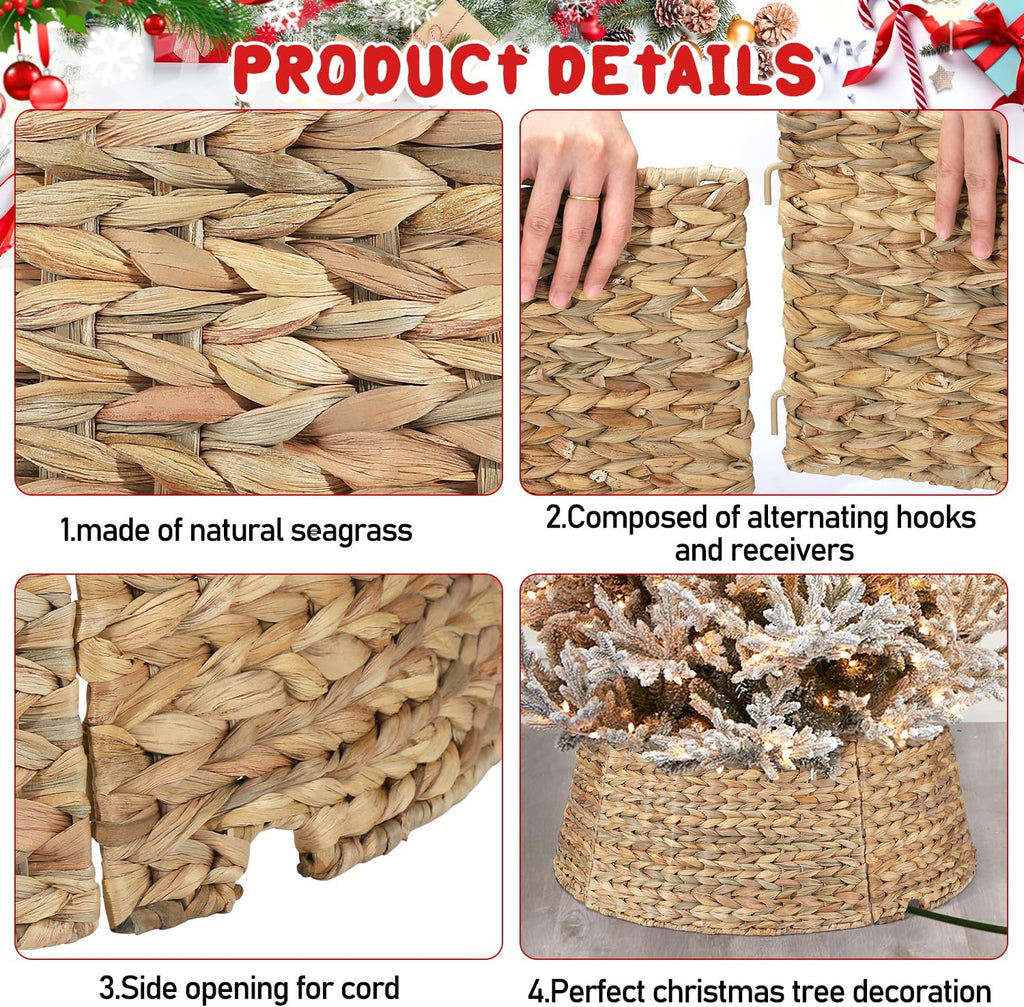 5-Piece Rattan Christmas Tree Collar - 26" Rustic Farmhouse Tree Skirt- Xmas Tree Base Cover for Christmas