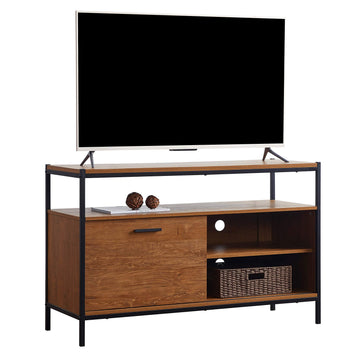 48" Sliding Barn Door TV Media Stand with Storage Shelves, Industrial Entertainment Center with Slide Door Cable