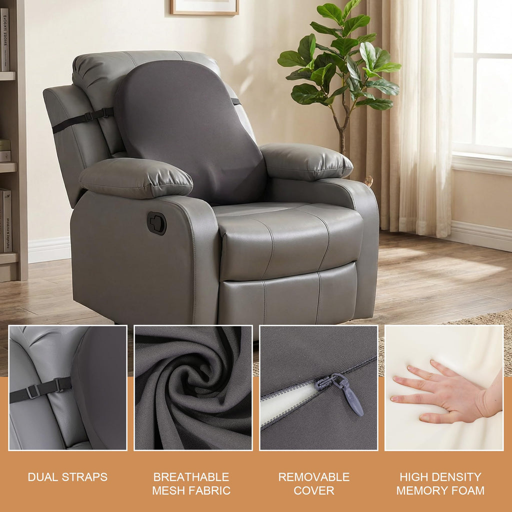 Extra Long Lumbar Support Pillow for Recliner Chair, 50D Molded Memory Foam Back Support Cushion with Full Back
