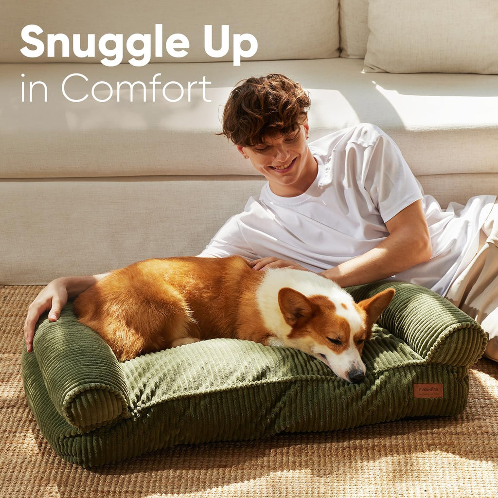 Dog Couch Bed, Corduroy Cozy Cat Bed, Waterproof, Washable Cover