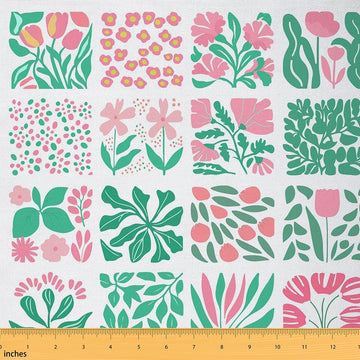 Boho Floral Soft Polyester, Botanical Washable Material for Handmade Supplies No Stretch Geometric Groovy Aesthetic