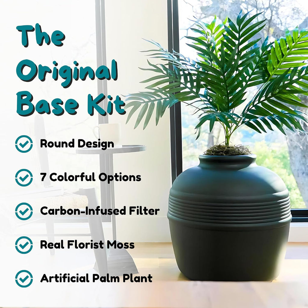 Hidden Litter Box Planter, Decorative Cat Litter Enclosure, Carbon Filter, Faux Plant, Round Design, Easy to
