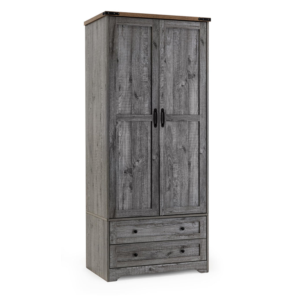 71" Wooden Armoire Wardrobe Closet Set of 2, 4 Doors & 4 Drawers