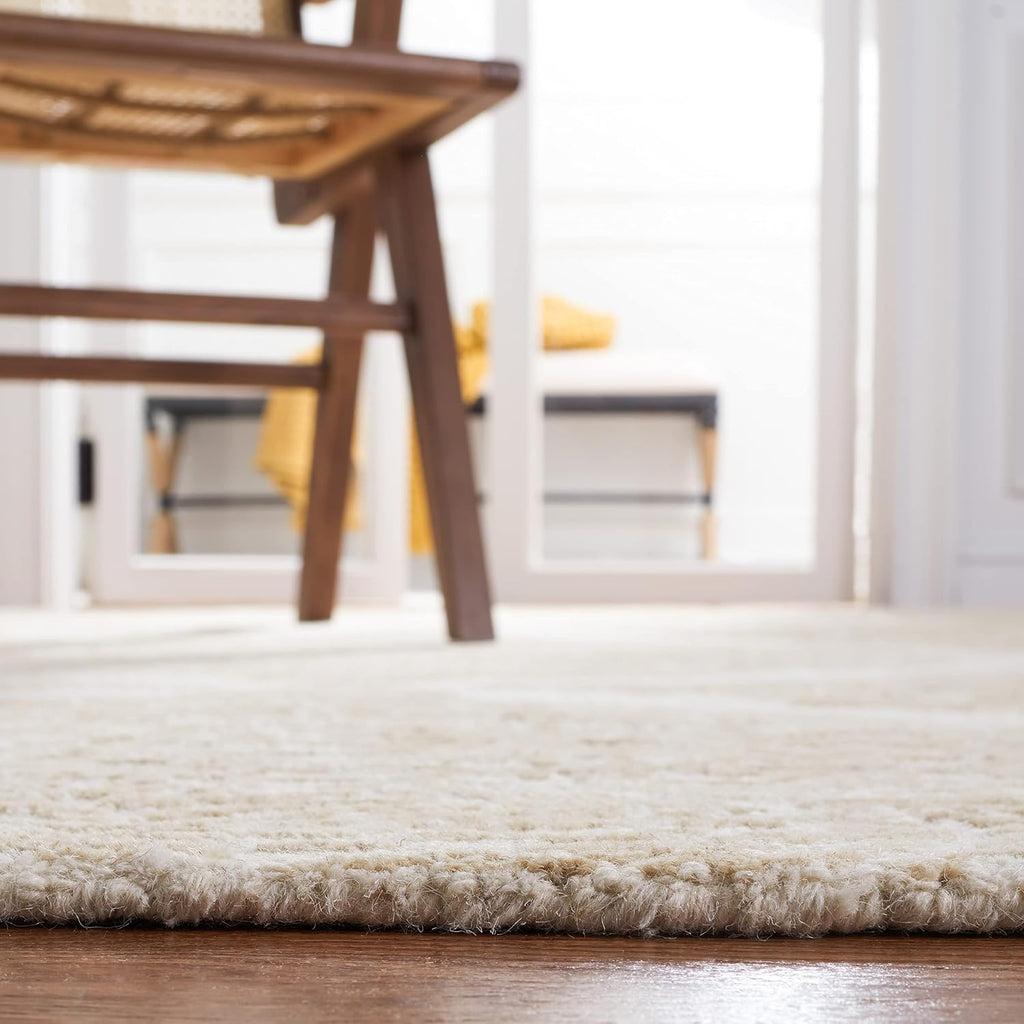 Abstract Area Rug - 9' x 12', Ivory & Beige, Handmade Wool