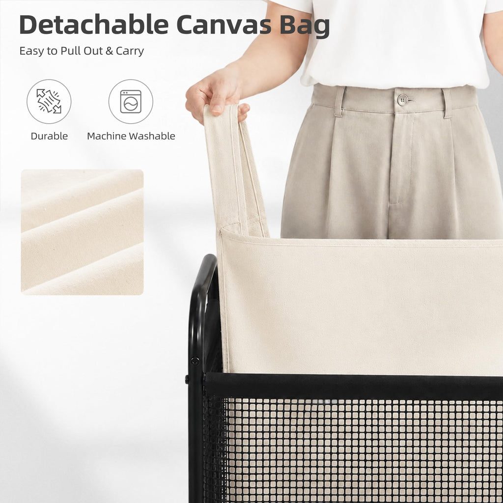 Rolling Laundry Hamper with Wheels 1-Section Laundry Sorter Rolling Laundrys Basket on Wheels with Removable Bag