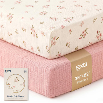 Muslin Crib Sheets for Boy Girl, 2 PCS Fitted Sheet for Mattress Blossoms