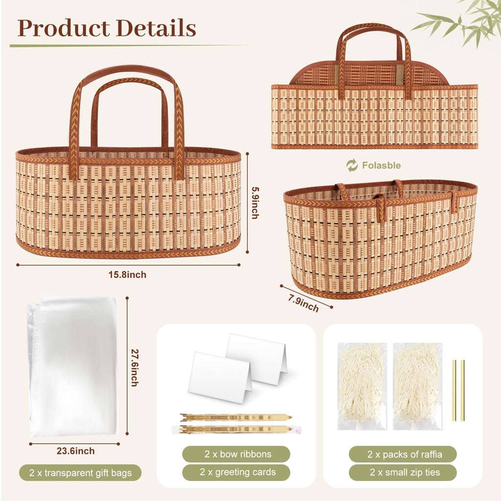 2 Set Baskets for Gifts Empty, Foldable Woven Basket for Gifts with Handles