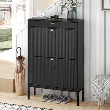 Shoe Rack Storage Organizer, Shoe Storage Cabinet with 2 Flip Drawers&1 Small Drawer, Slim Entryway Shoe Organizer
