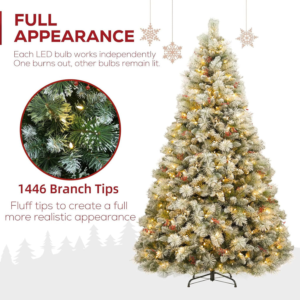 Prelit Flocked Christmas Tree with Pine Needle and Brerries
