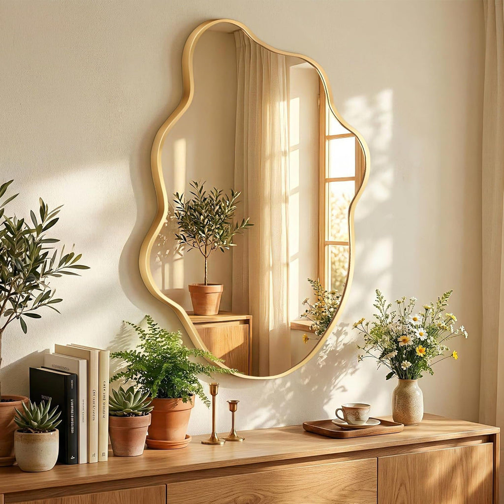 Gold Mirror Irregular Wall Mirror, Asymmetrical Mirror, Irregular Bathroom Mirror, Decorative Wall Mirror, Wavy
