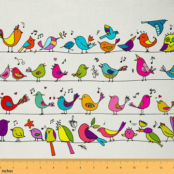 Birds Pattern Fabric by The Yard Music Notes Geometric Lines Decorative Fabric Soft Polyester No Stretch Cute Flower
