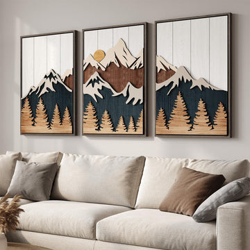 Large Framed 3D Wood Mountain Wall Art Decor, 24x36 Inch