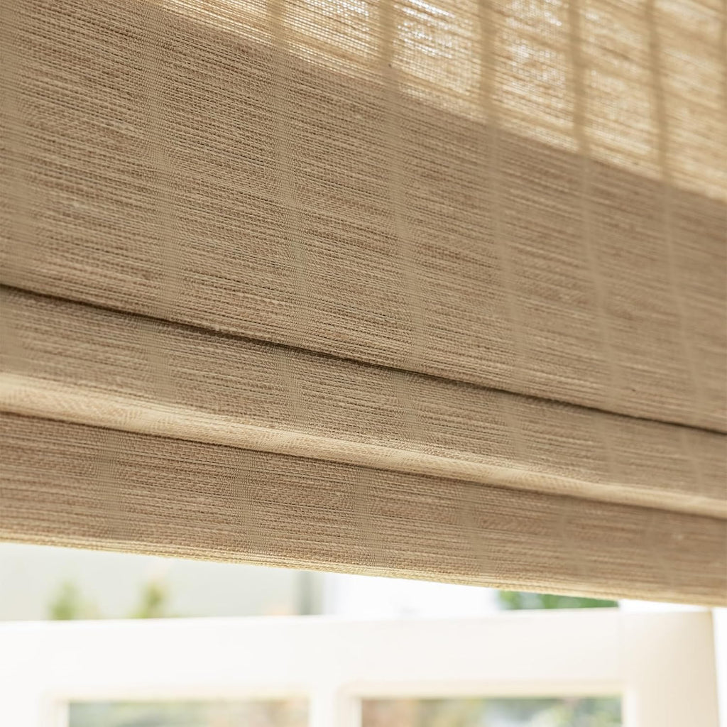 Bamboo Roman Shades, Easy Installation Oatmeal Woven Wood Shades, Cordless Custom Blackout Bamboo Window Shades for Doors Windows