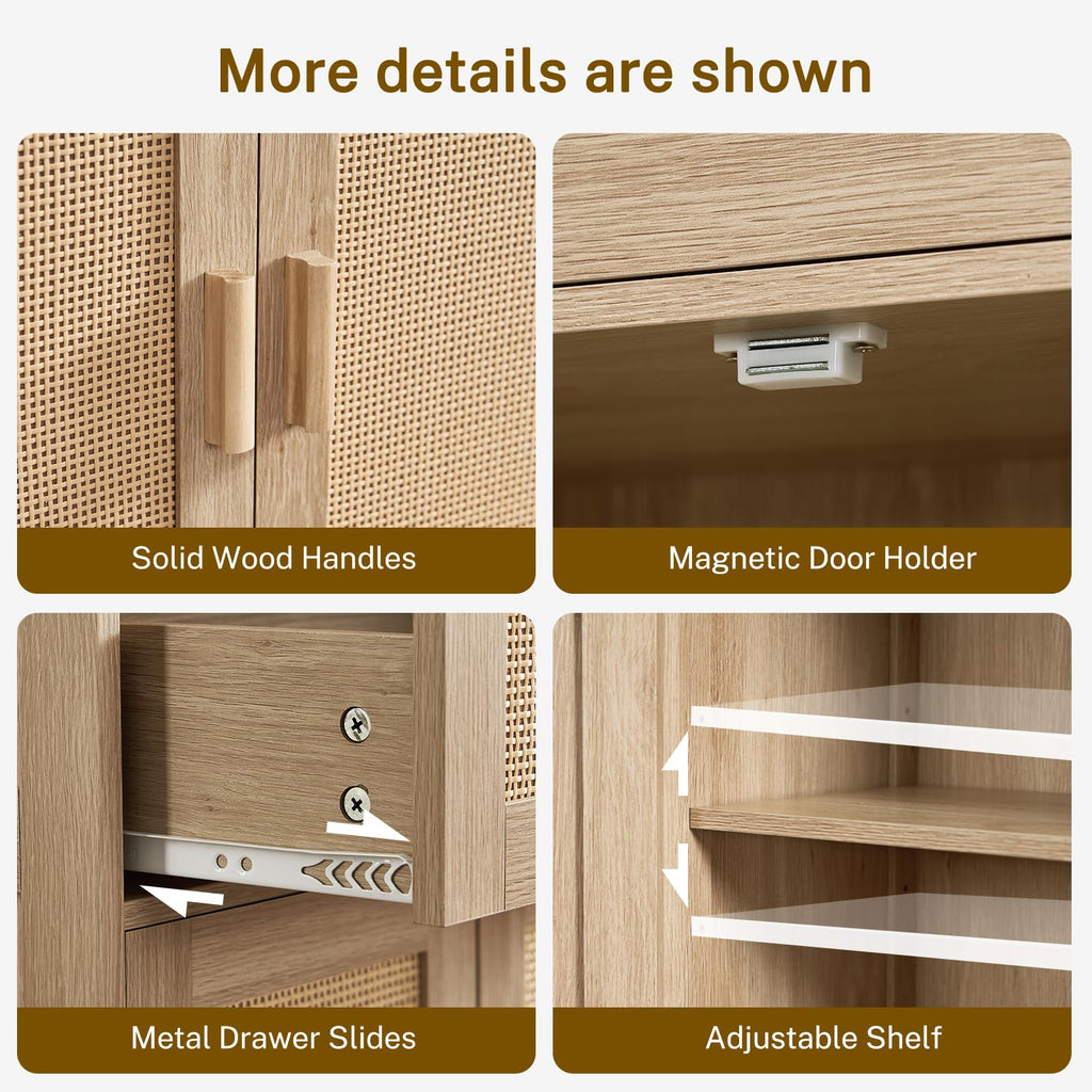47.2" H Tall Storage Cabinet with Adjustable Shelf, Rattan Cabinet, Cupboard, Natural