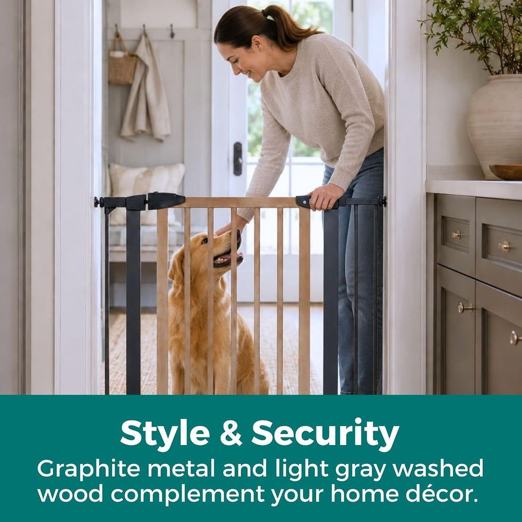 Washed Wood Walk-Thru Pet Gate; 29.8-40.5" Wide, 30" Tall, Gray