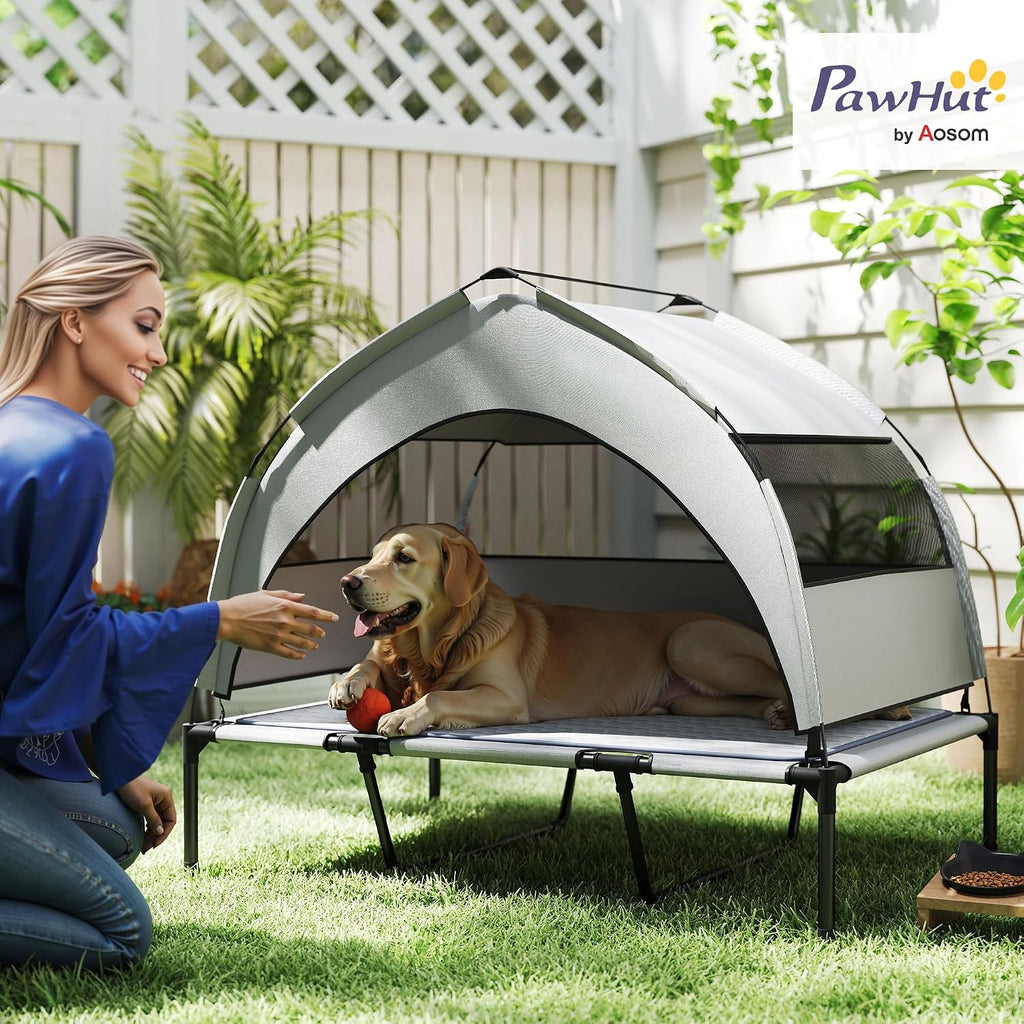 Elevated Dog Bed with Cooling Pad, 42" x 30" x 37", Light Gray
