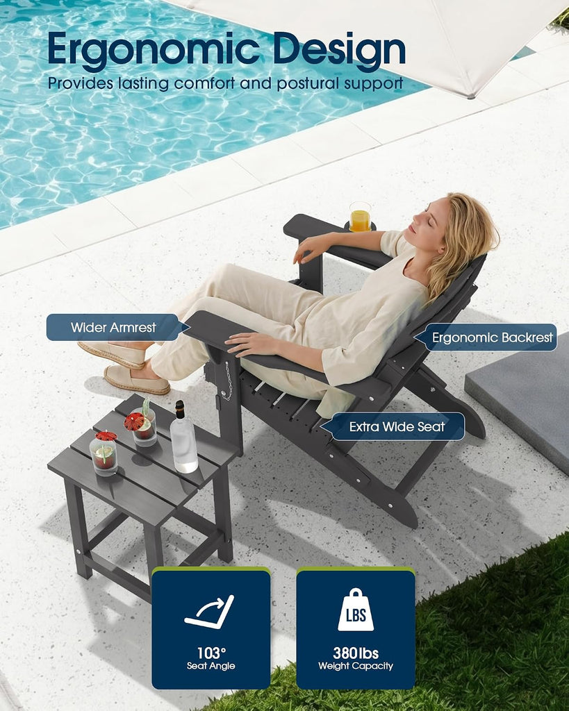 Folding Adirondack Chairs Set of 2 HDPE Weather Resistant, Patio Firepit Chairs, Sturdy Outside Chairs, Lawn Chairs