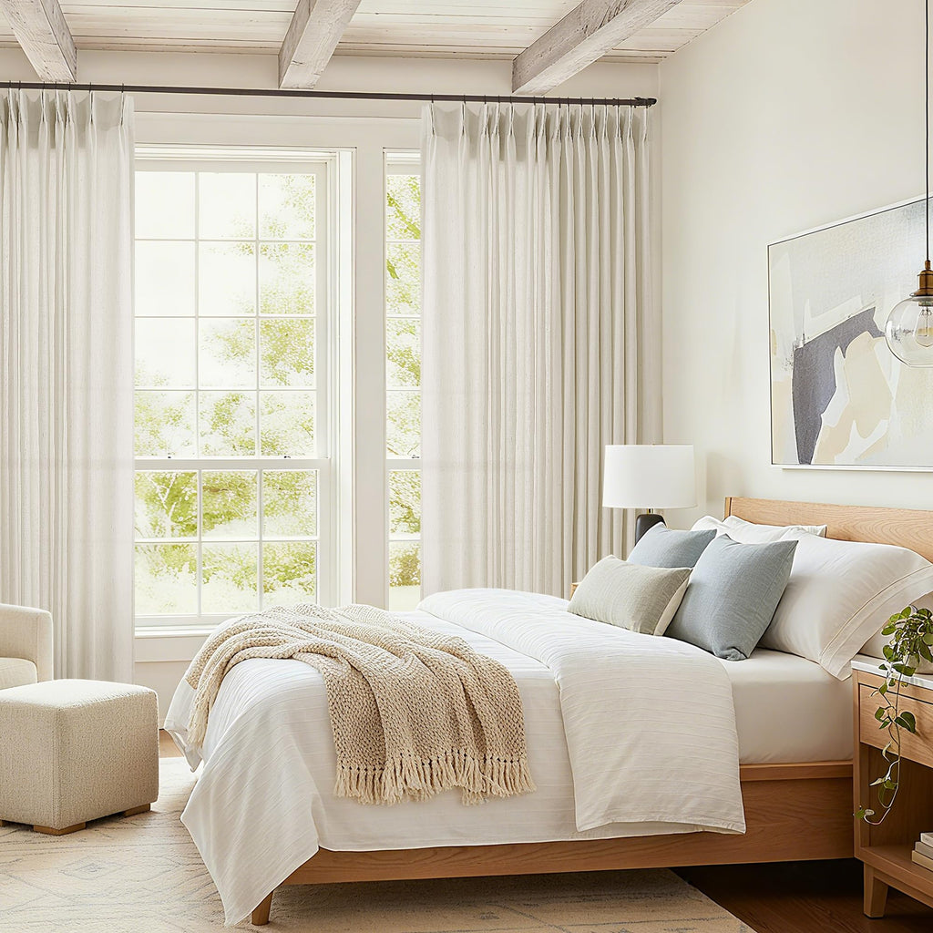 Pinch Pleat Linen 100 Inch Wide Curtains 90 Inches Long Oatmeal